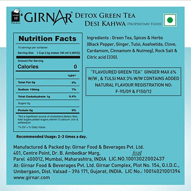 GIRNAR-Detox Green Tea (Desi Kahwa)-10 Tea Bags-25g